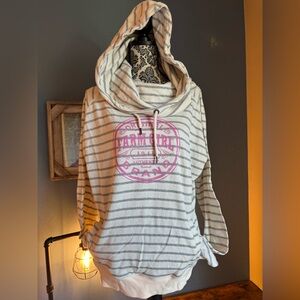 Farm Girl Striped Gray and White Hoodie Sweatshirt